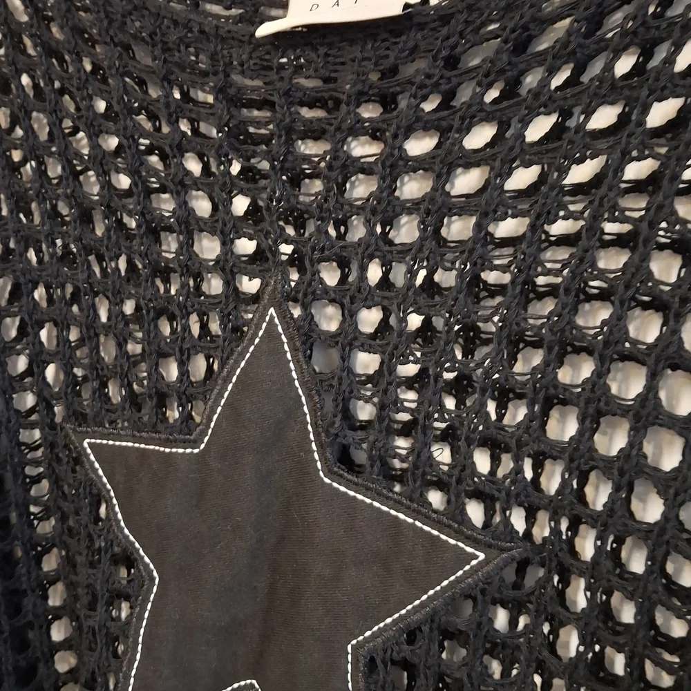 Daisy Street Black Open-Knit Sweater Crochet Top Long Sleeve Star Knit Long Soft - Picture 4 of 9